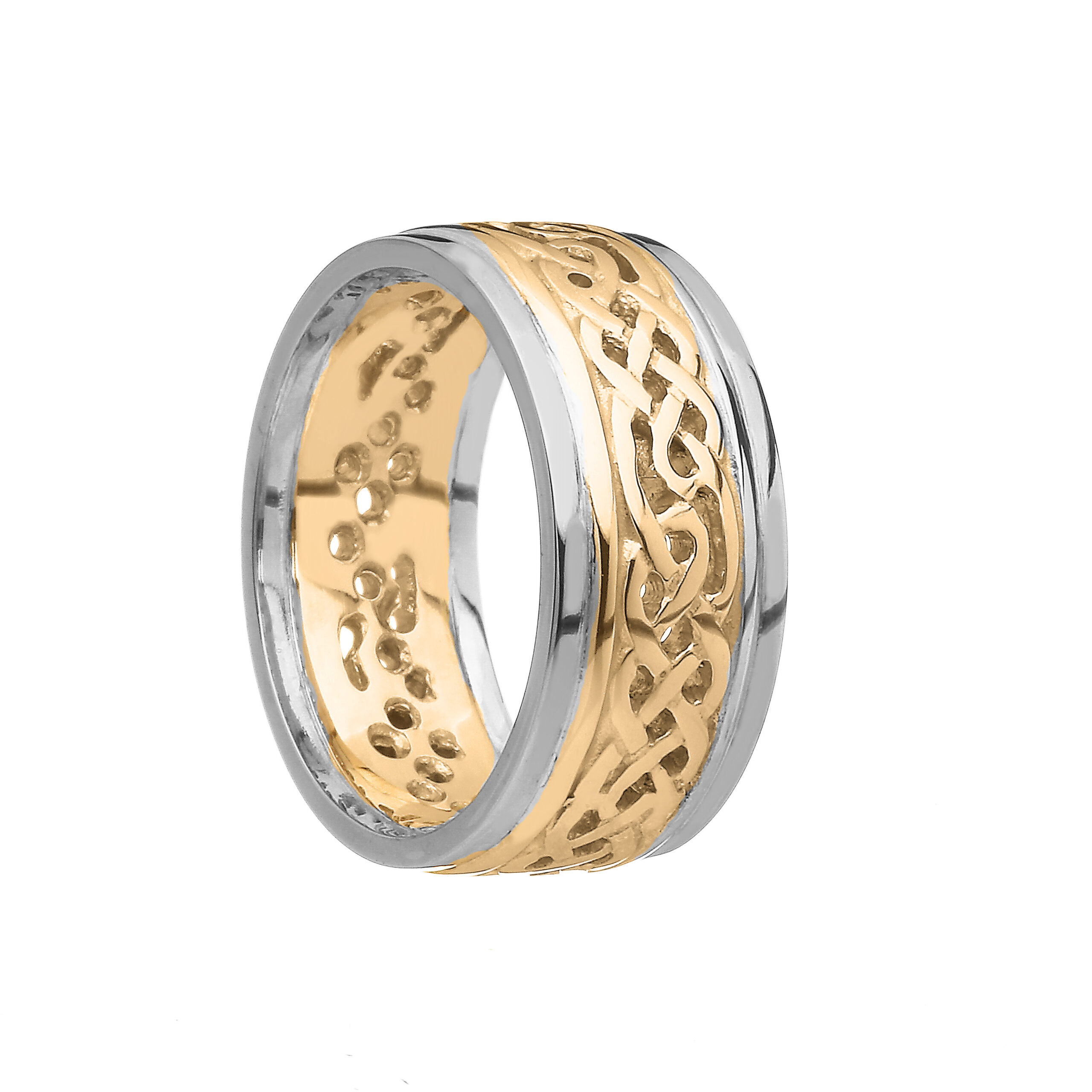 Gents Filigree Celtic Wedding Ring Yellow Gold with White Trim