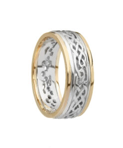 Ladies Filigree Celtic Wedding Ring White Gold with Yellow Trim