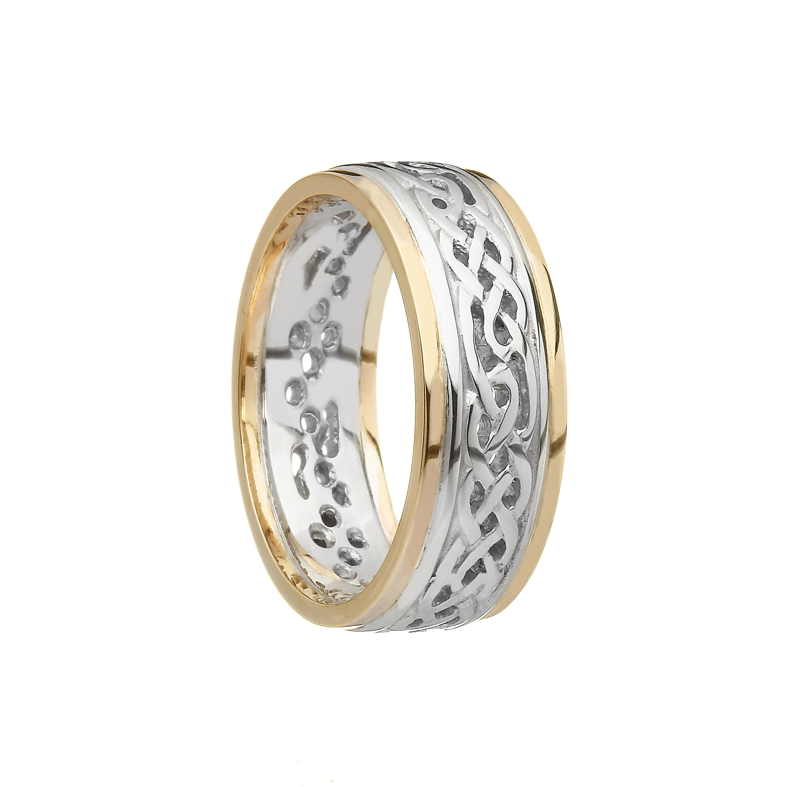 Ladies Filigree Celtic Wedding Ring White Gold with Yellow Trim