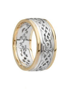 Gents Filigree Celtic Wedding Ring White Gold with Yellow Trim