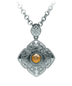 Small Diamond Shaped Silver & 18K Bead Pendant Chain