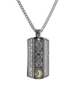Celtic Warrior Tag Oxidised with 18K Gold Bead and Clear Cubic Zirconia