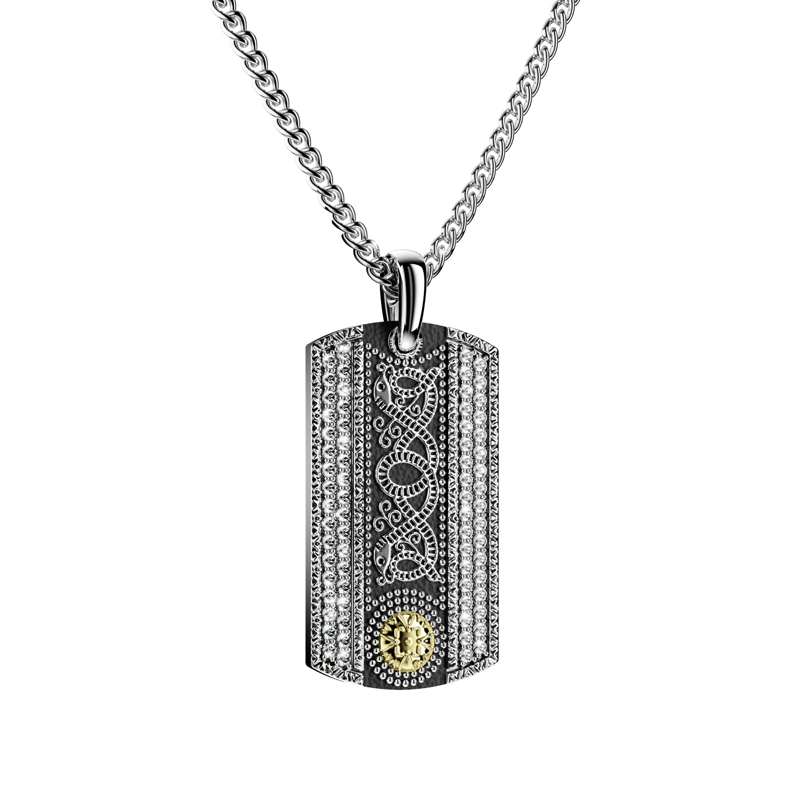 Celtic Warrior Tag Oxidised with 18K Gold Bead and Clear Cubic Zirconia